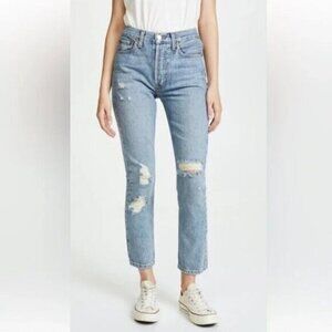 Re/Done Originals (Levi’s) High Rise Straight Distressed Jeans - 27"